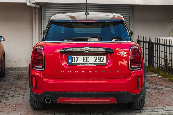 Side Turkey January 2023 Red Mini Cooper Parked Street Warm — Stock Photo, Image