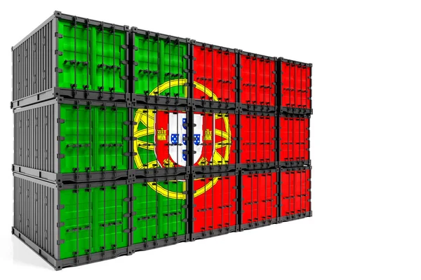 Portugália Export Import Konténerszállítás Belföldi Áruszállítás Fogalma Szállító Konténer Portugália — Stock Fotó
