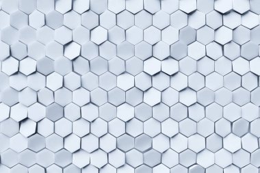 3 boyutlu illüstrasyon bal peteği mozaiği. Geometrik ızgara hücrelerin gerçekçi dokusu. Altıgen ızgaralı soyut gri duvar kağıdı.