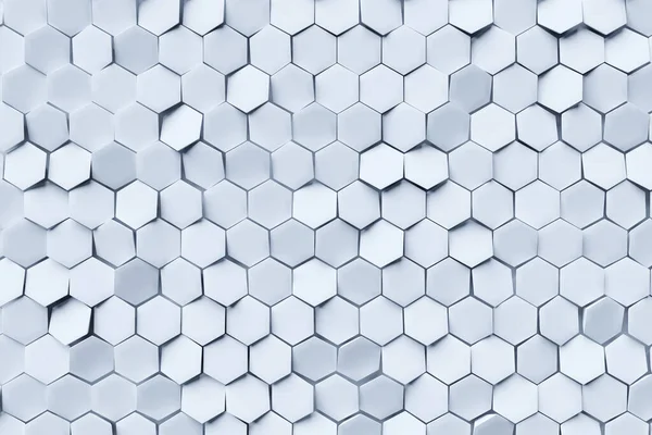 3Dイラストハニカムモザイク 幾何学的グリッド細胞の現実的なテクスチャ 六角形のグリッドと抽象的な灰色の壁紙 — ストック写真