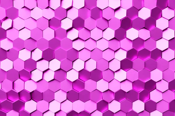 3Dイラストハニカムモザイク 幾何学的グリッド細胞の現実的なテクスチャ 六角形のグリッドと抽象ピンクの壁紙 — ストック写真