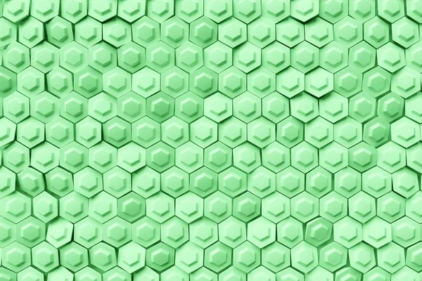 三维的绿色蜂窝单色蜂窝蜂蜜的例证 简单的几何六边形图案 马赛克背景 蜂窝概念 — 图库照片