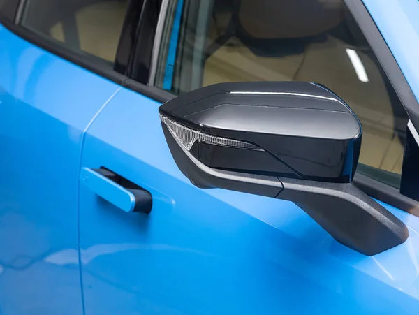 Seitenspiegel Eines Blauen Autos Nahaufnahme Äußere Details — Stockfoto