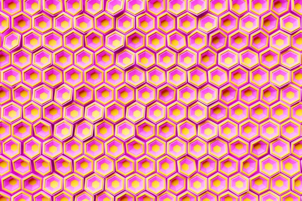 ピンクとオレンジのハニカムモノクロームのハニカムの3Dイラスト 単純な幾何学的六角形 モザイクの背景のパターン 蜂の巣の概念 蜂の巣 — ストック写真