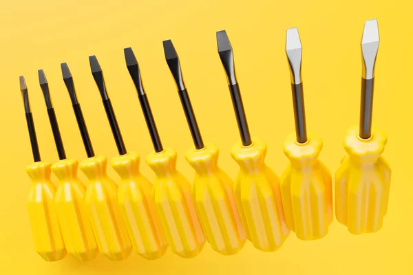 Illustration Yellow Crosshead Screwdrivers Hand Tool Isolated Monocrome Background Render — Stockfoto