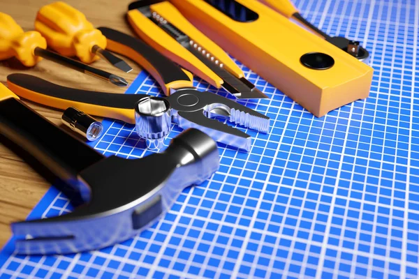 Bauwerkzeuge Handwerkzeug Für Die Reparatur Und Den Hausbau Schraubenschlüssel Cutter — Stockfoto
