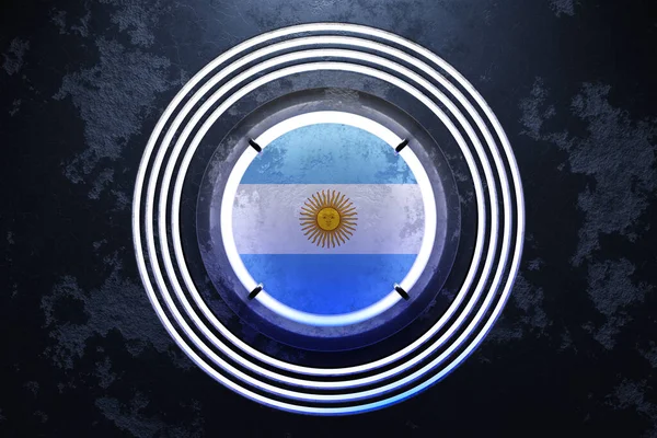 Arjantin Ulusal Bayrağının Siyah Arka Planda Pembe Mavi Neon Yuvarlak — Stok fotoğraf