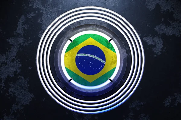 Ілюстрація Національного Прапора Бразилії Рожево Синьому Неоновому Круглому Каркасі Чорному — стокове фото