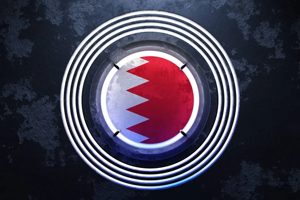 Ilustracja Narodowej Flagi Bahrajnu Różowej Niebieskiej Neonowej Okrągłej Ramie Czarnym — Zdjęcie stockowe