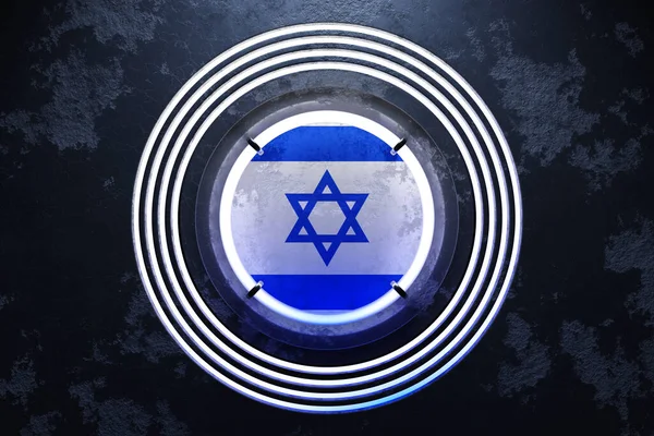 Illustration Der Israelischen Nationalflagge Einem Rosa Und Blauen Neonrunden Rahmen — Stockfoto