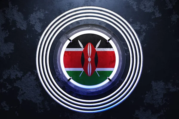 Illustration National Flag Kenya Pink Blue Neon Frame Black Background — Stock Photo, Image