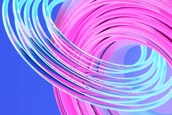 3D rendering abstract blue-pink round fractal, portal. Colorful round spiral.