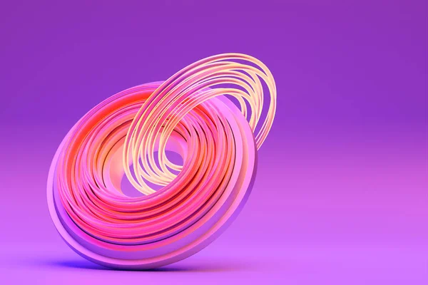 Geel Roze Futuristische Neon Torus Donut Witte Geïsoleerde Achtergrond Weergave — Stockfoto