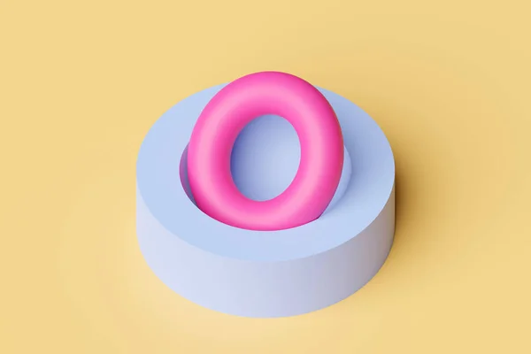 Illusztráció Egy Rózsaszín Kék Gyűrű Tórusz Fantasztikus Cella Egyszerű Geometriai — Stock Fotó