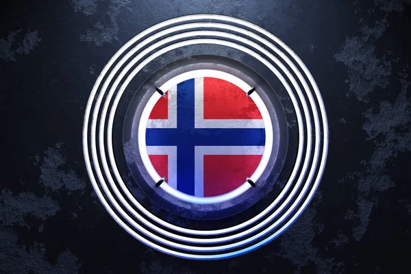 Kuva Norjan Kansallislipusta Vaaleanpunaisessa Sinisessä Neonpyöreässä Kehyksessä Mustalla Pohjalla — kuvapankkivalokuva