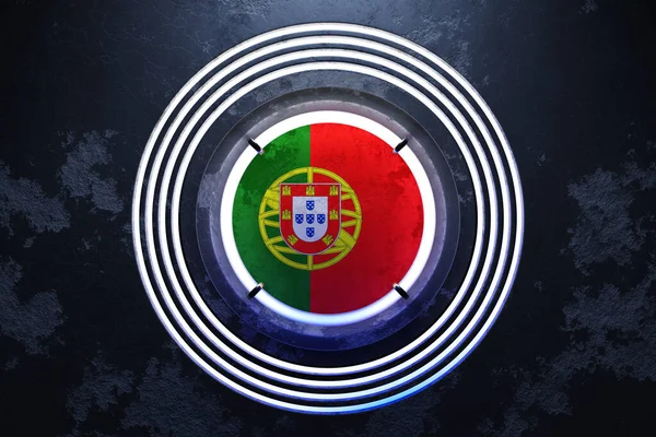 Illustration Den Nationella Flaggan Portugal Rosa Och Blå Neon Rund — Stockfoto
