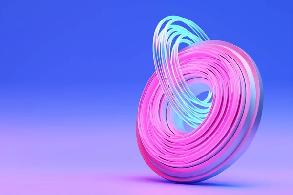 Donut Toro Néon Futurista Azul Rosa Sobre Fundo Isolado Branco — Fotografia de Stock