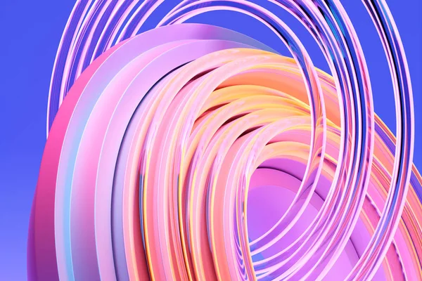 3D rendering abstract blue-pink round fractal, portal. Colorful round spiral.