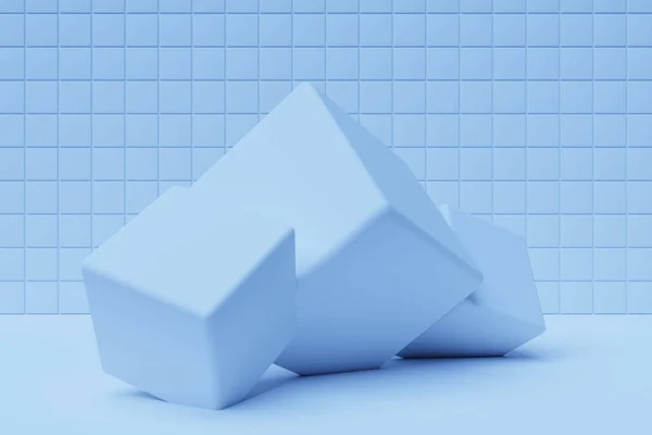 青いキューブの行の3Dイラスト 平行対数パターン 技術幾何学的背景 — ストック写真