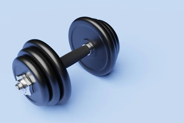 Illustratie Metalen Zwarte Halter Met Schijven Blauwe Achtergrond Fitness Sportuitrusting — Stockfoto