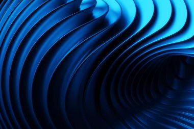 3D illustration   blue   stripes in the form of wave waves, futuristic background.