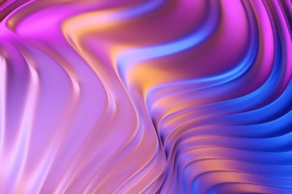 概要光る波線で最小限の背景 青とピンクの未来的な壁紙 3Dレンダリング — ストック写真