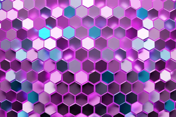 一个蓝色和粉色蜂窝单色蜂窝蜂蜜的3D示例 简单几何六边形图案 马赛克背景 — 图库照片