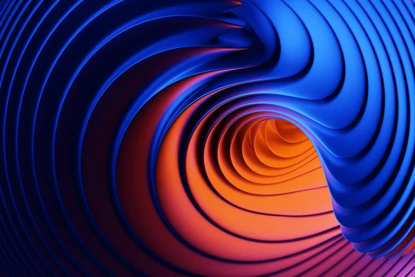 波の形で3Dイラスト青とオレンジの縞 未来的な背景 — ストック写真