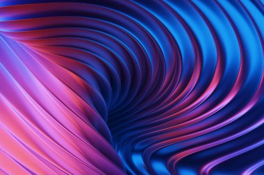 3 boyutlu illüstrasyon dalga dalgaları şeklinde mavi ve pembe çizgiler, fütürist arkaplan.