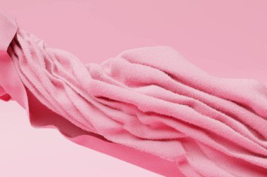 Pembe karbon kumaş tasarım elementinin 3 boyutlu çizimi. Uçan kumaş parçalarını kapat. 