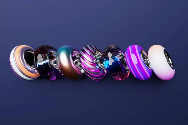 Shiny Purple Garlands Beads Blue Background Illustration Multi Colored Beads — Stock Photo, Image