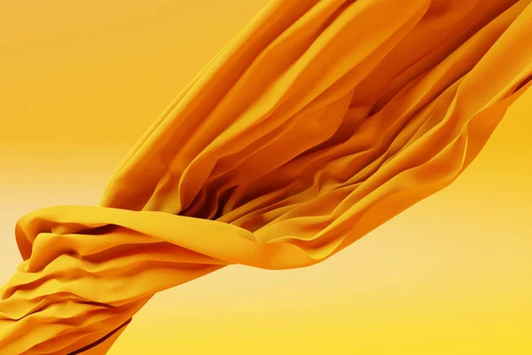 3D illustration of the   yellow  carbon fabric design element. Close up of the cloth material flying