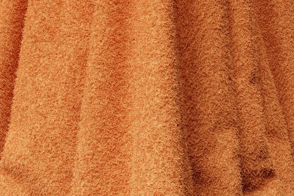 Élénk Narancssárga Bolyhos Törölköző Szövet Textúrája Törülköző Szőrme Közeli Képekkel — Stock Fotó