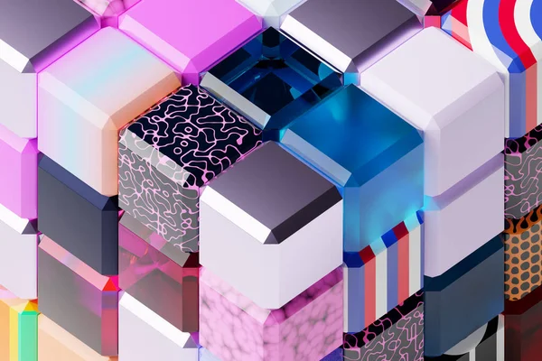 Illustration Volumetric Colorful Cubes Parallelogram Pattern Technology Geometry Neon Background — Fotografia de Stock