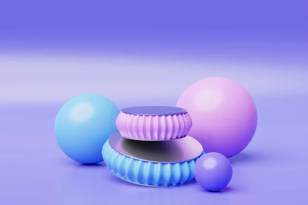 Illustratie Roze Blauw Minimale Scène Monochrome Achtergrond Productpresentatie Mockup Cosmetische — Stockfoto