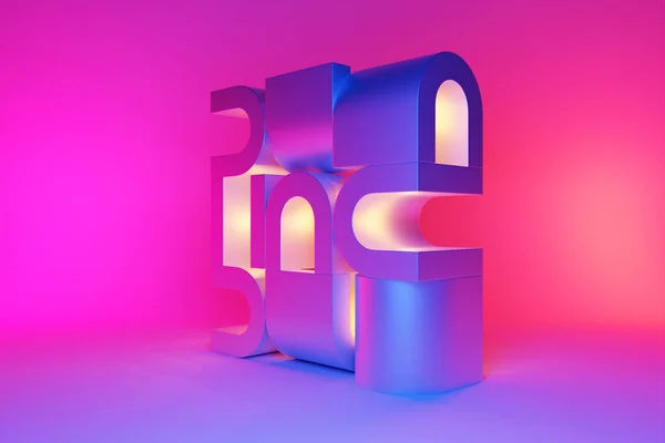 Illustration Neon Illusion Isometric Abstract Shapes Colorful Shapes Intertwined — Foto Stock