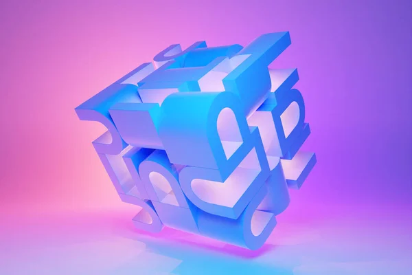 Illustration Neon Illusion Isometric Abstract Shapes Colorful Shapes Intertwined —  Fotos de Stock