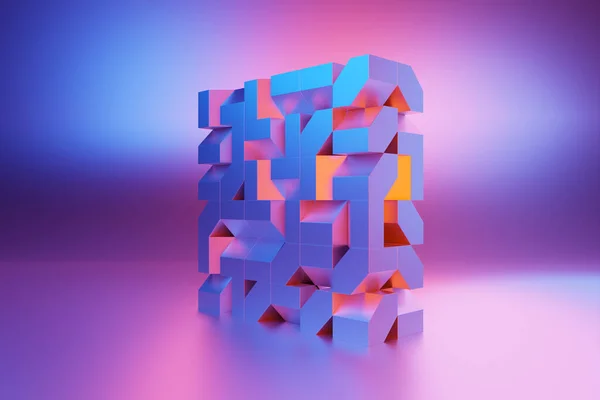 Illustration Neon Illusion Isometric Abstract Shapes Colorful Shapes Intertwined — Stok fotoğraf