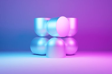 3D illustration, neon illusion isometric abstract shapes colorful shapes intertwined