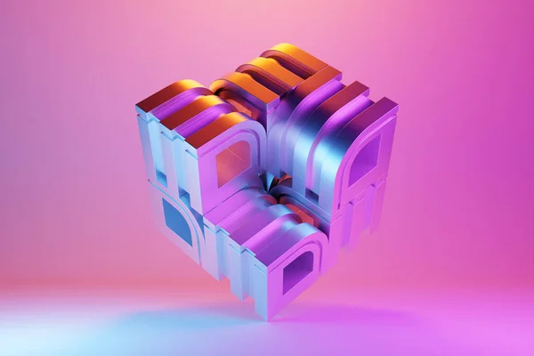 抽象色を背景にした3Dデザイン ネオンカラーの下の滑らかな形状の3Dレンダリング — ストック写真