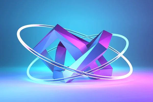3Dイラスト ネオン錯視等角抽象的な形が絡み合うカラフルな形 — ストック写真