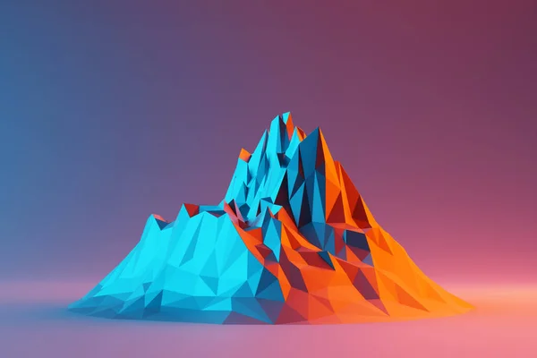 3d illustration neon blue  mountains of different sizes on a pink  background. Sharp waves. Abstract lines. Flow background.