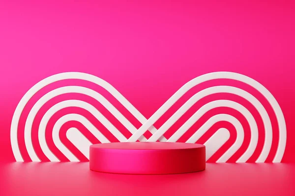 ピンクの現実的な3Dシリンダー台座の表彰台 抽象的な幾何学的プラットフォームのレンダリング 製品展示会 ミニマルシーン — ストック写真