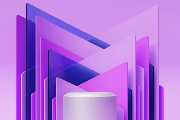 Cylindre Réaliste Blanc Podium Piédestal Sur Fond Violet Plateforme Géométrique — Photo