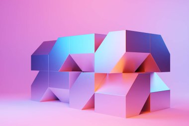 Abstract dynamic shape with ilghting smooth edges, sides. 3D illustration and rendering. Elegant line background.