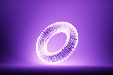 3 boyutlu illüstrasyon. Monocrome arka planında neon pembe torus, desen. Geometri arkaplanı