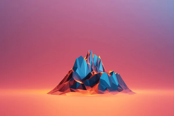 3d illustration neon  colorful   mountains of different sizes on a  pink    background. Sharp waves. Abstract lines. Flow background.