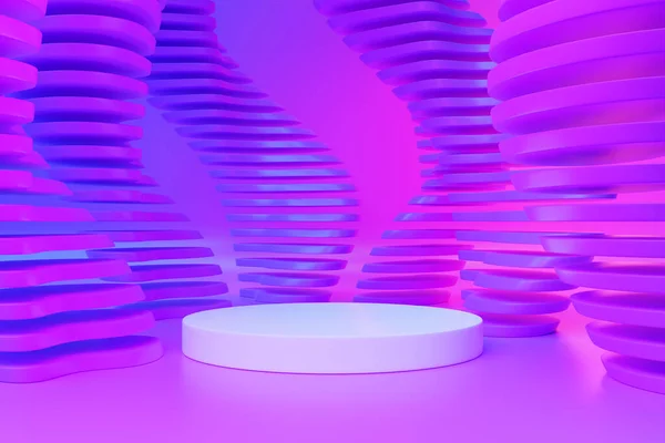 Белый Реалистичный Трехмерный Пьедестал Пьедестала Фиолетовом Фоне Абстрактный Рендеринг Геометрической — стоковое фото