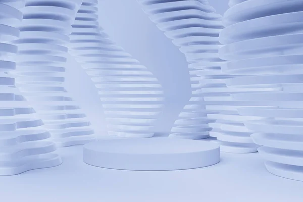 モノクロの背景に白い現実的な3Dシリンダー台座の表彰台 抽象的な幾何学的プラットフォームのレンダリング 製品展示会 ミニマルシーン — ストック写真