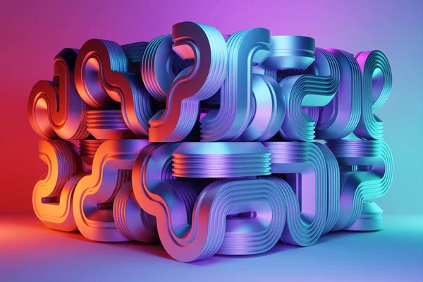 ピンクと青の背景に対する抽象的な形状 3Dイラスト 滑らかな形状の3Dレンダリング — ストック写真